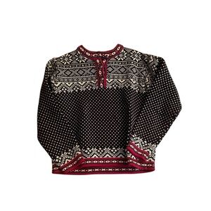 Vintage LL Bean Nordic Fair Isle Style Sweater size small black w Red White